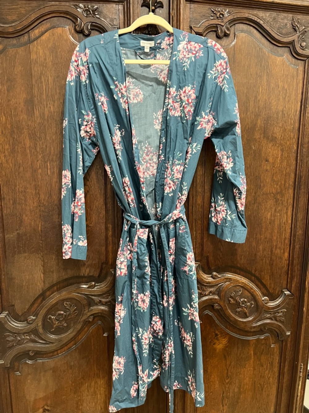 Garnet Hill Teal Floral Cotton Robe